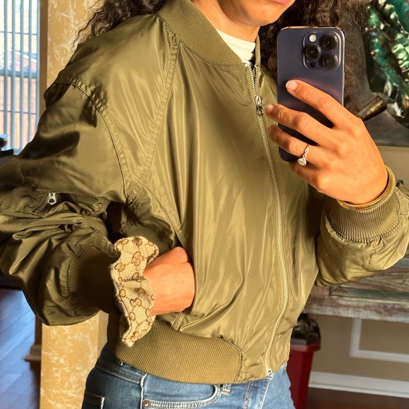 H&M Olive Green Front Zip Crop Bomber Jacket - Picture 10 of 12